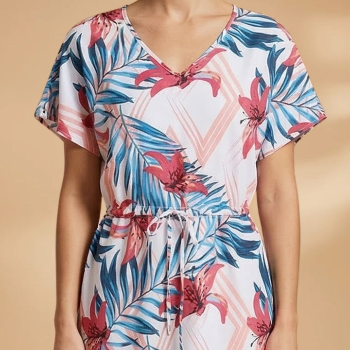 Vera | Vestido de Verão Estampado Tropical Mulher Decote V