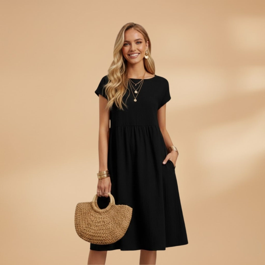 Elisabete | Vestido de Verão Manga Curta Mulher Midi
