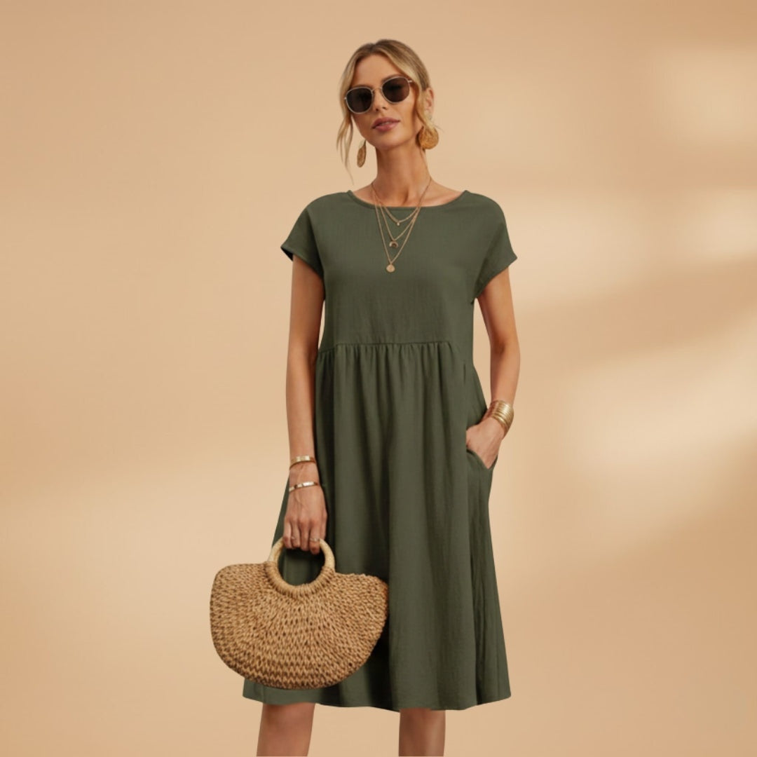 Elisabete | Vestido de Verão Manga Curta Mulher Midi