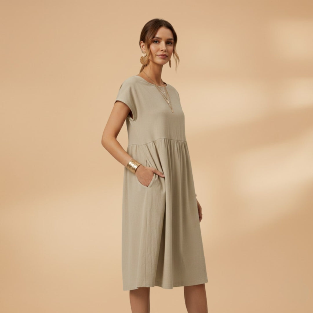 Elisabete | Vestido de Verão Manga Curta Mulher Midi