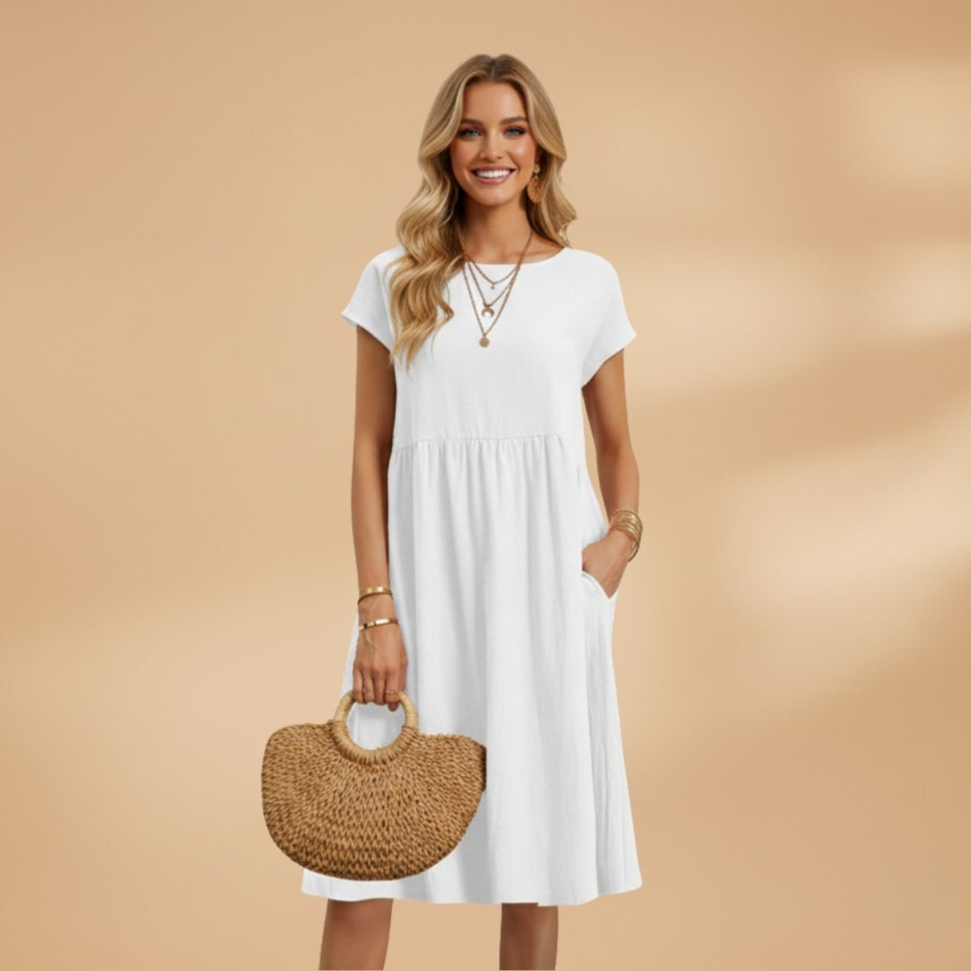 Elisabete | Vestido de Verão Manga Curta Mulher Midi