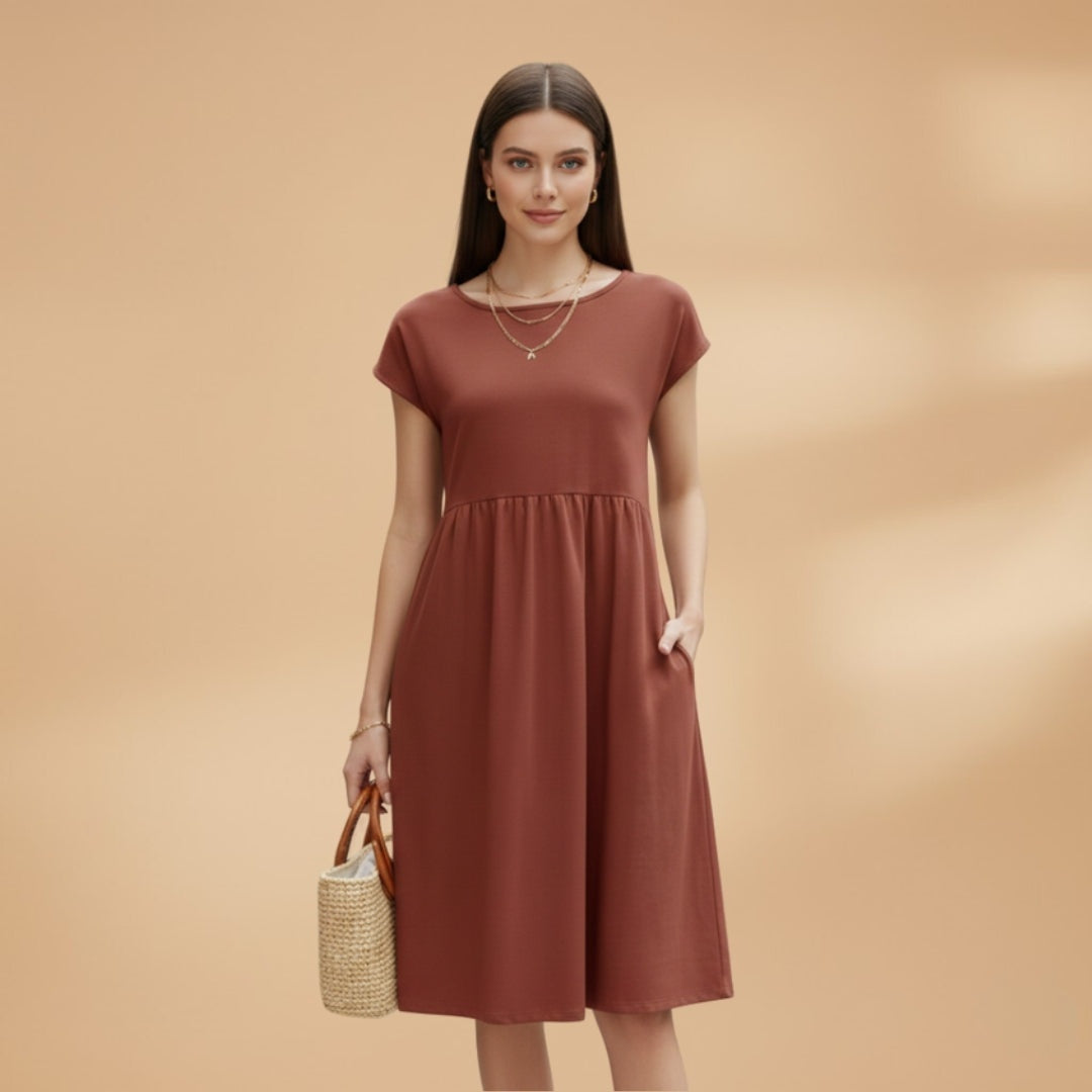 Elisabete | Vestido de Verão Manga Curta Mulher Midi