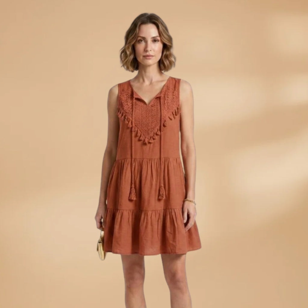 Sara | Vestido de Verão Midi Mulher Renda Bordada