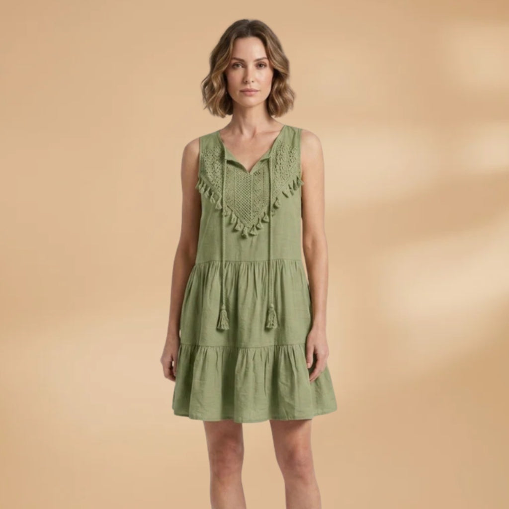 Sara | Vestido de Verão Midi Mulher Renda Bordada