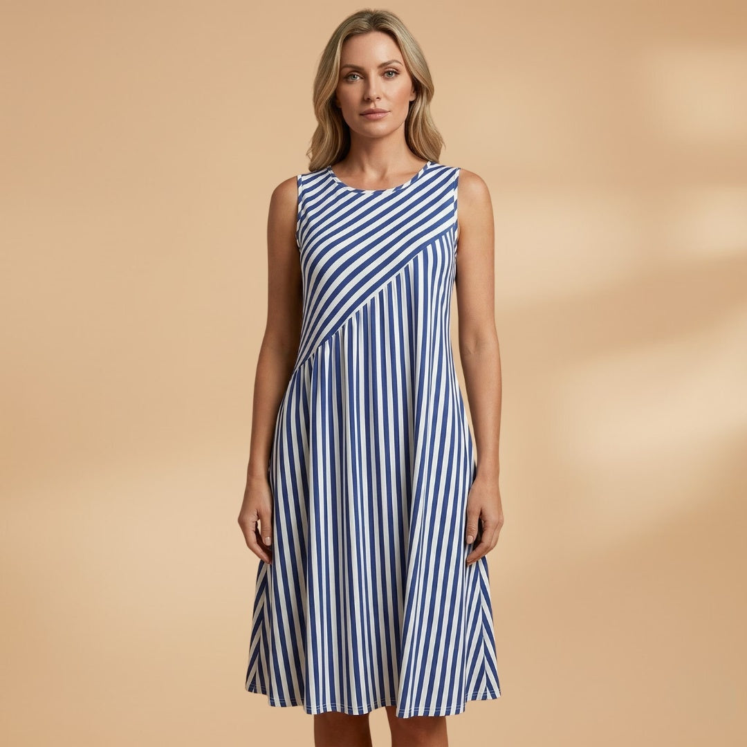 Teresa | Vestido de Verão Sem Mangas Mulher Estampado Às Riscas