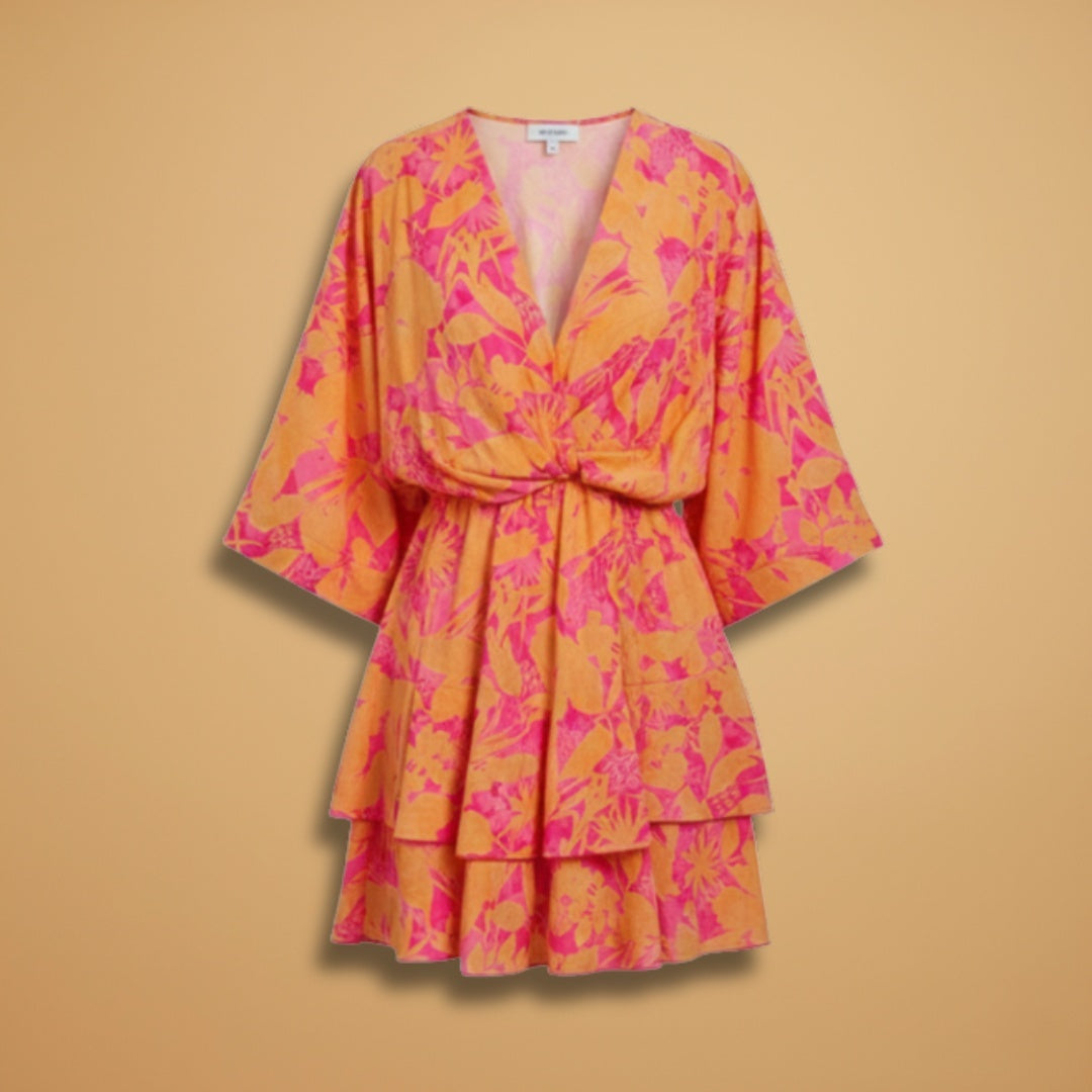Helena | Vestido Envelope de Verão Mulher Estampado Folhos