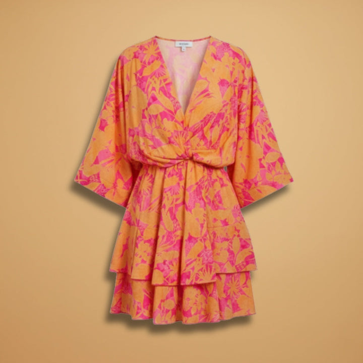Helena | Vestido Envelope de Verão Mulher Estampado Folhos