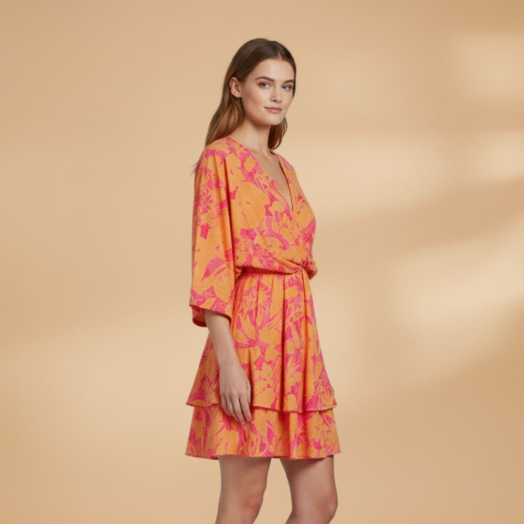 Helena | Vestido Envelope de Verão Mulher Estampado Folhos