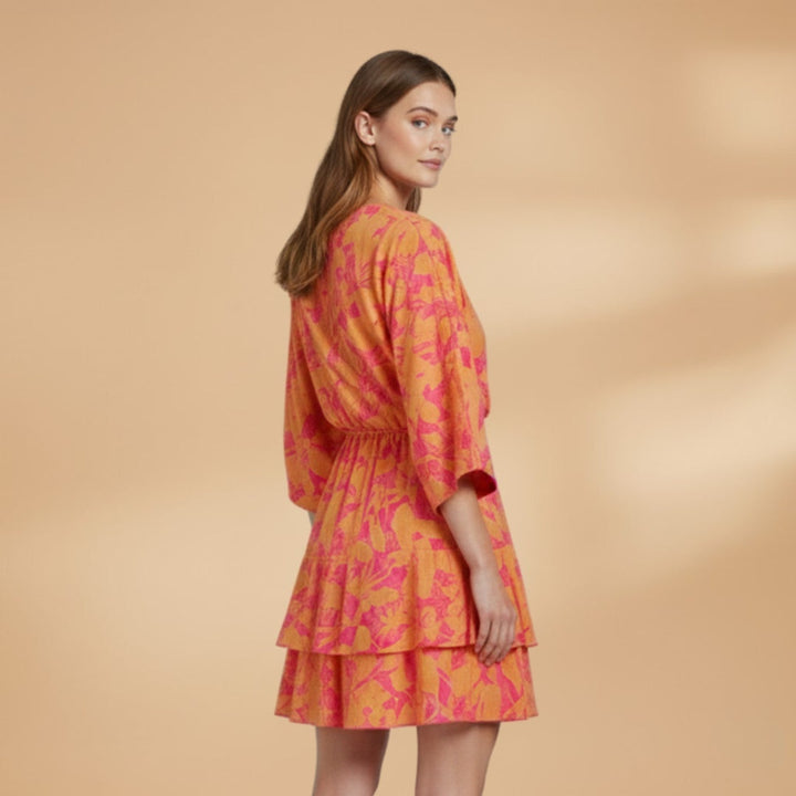 Helena | Vestido Envelope de Verão Mulher Estampado Folhos