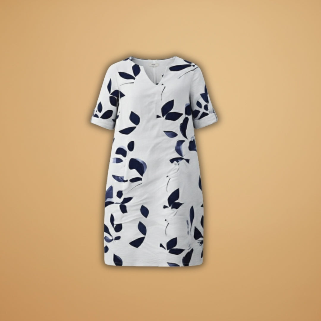 Dulce | Vestido Estampado Folhas Manga Curta Mulher