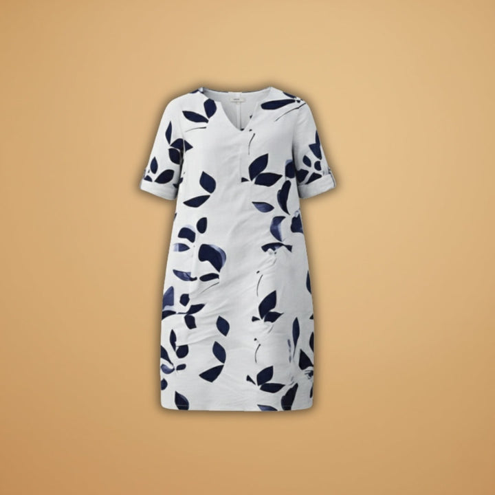 Dulce | Vestido Estampado Folhas Manga Curta Mulher