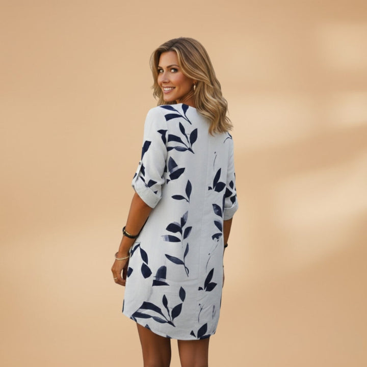 Dulce | Vestido Estampado Folhas Manga Curta Mulher