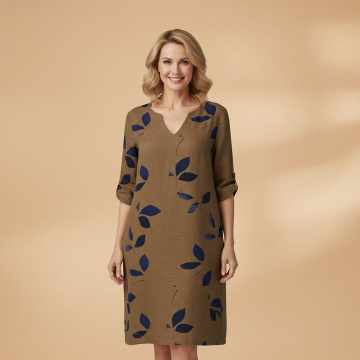 Dulce | Vestido Estampado Folhas Manga Curta Mulher
