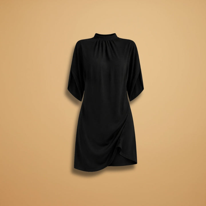 Luísa | Vestido Gola Alta Manga Curta Mulher Drapeado