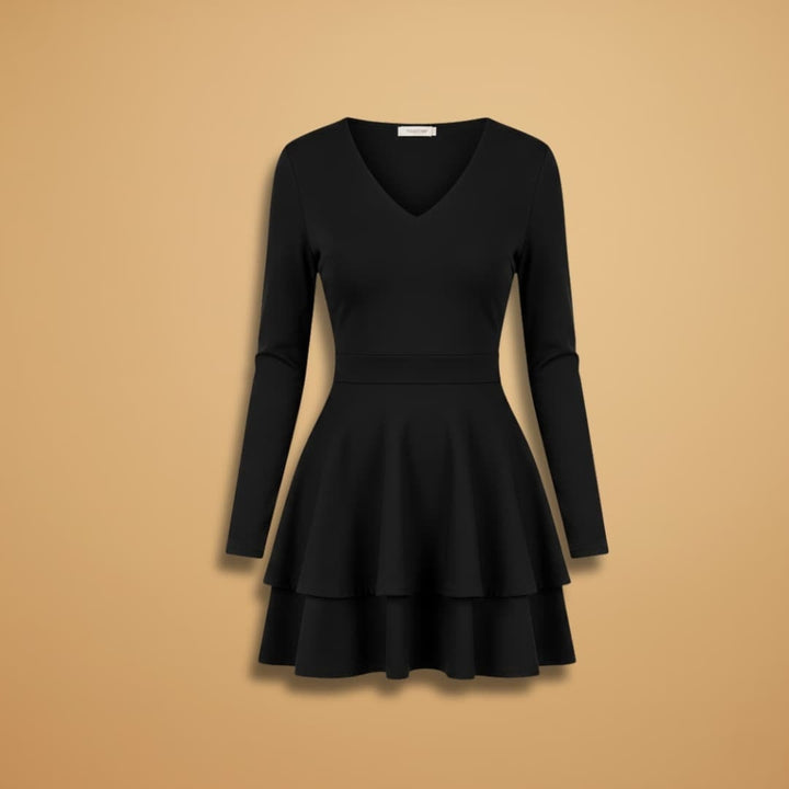 Leonor | Vestido Manga Comprida Decote V Mulher Saia Volants