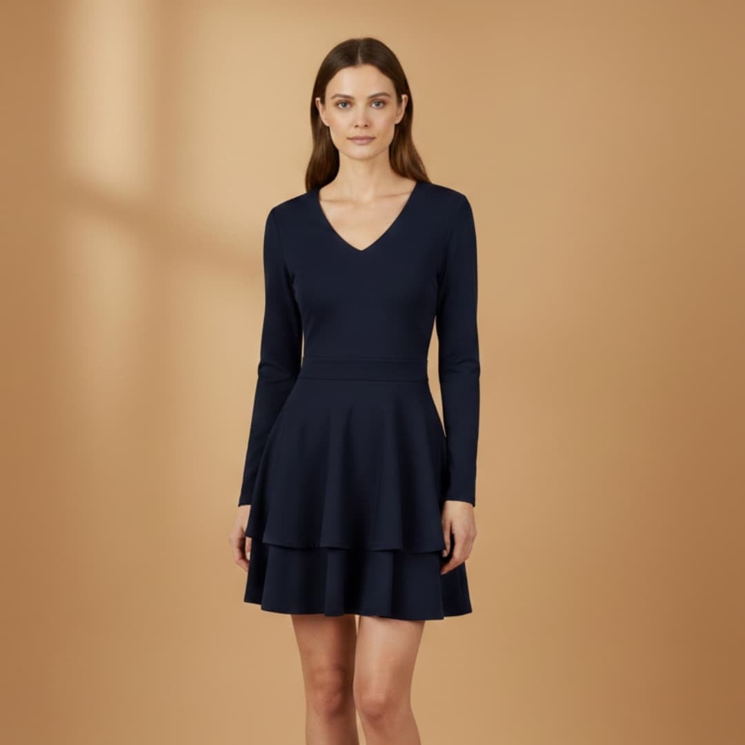 Leonor | Vestido Manga Comprida Decote V Mulher Saia Volants