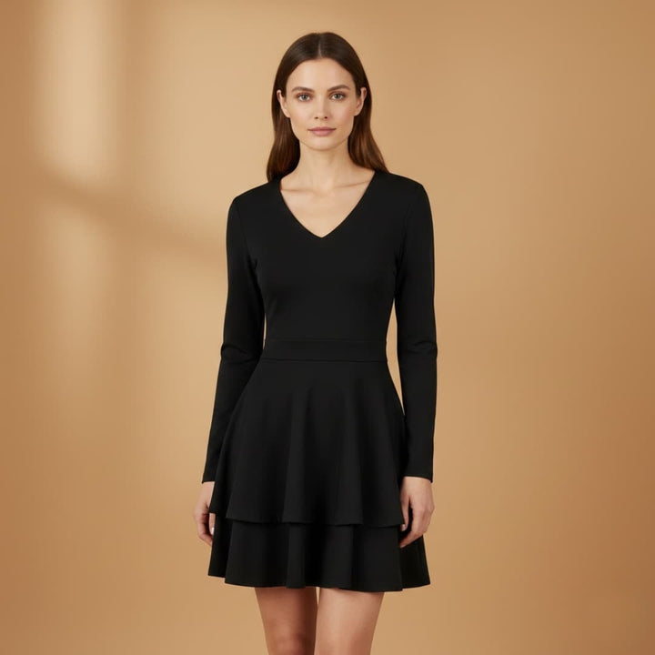 Leonor | Vestido Manga Comprida Decote V Mulher Saia Volants