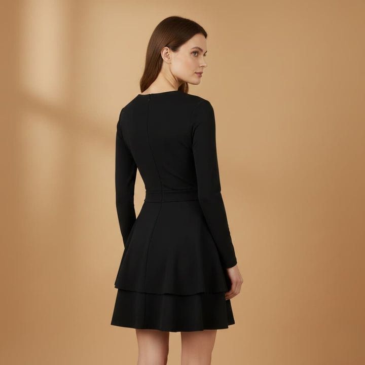Leonor | Vestido Manga Comprida Decote V Mulher Saia Volants
