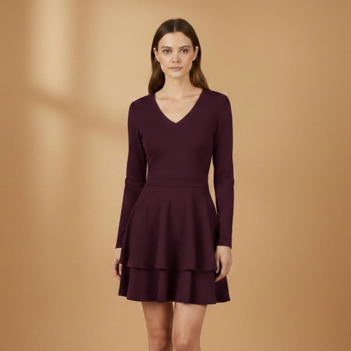 Leonor | Vestido Manga Comprida Decote V Mulher Saia Volants