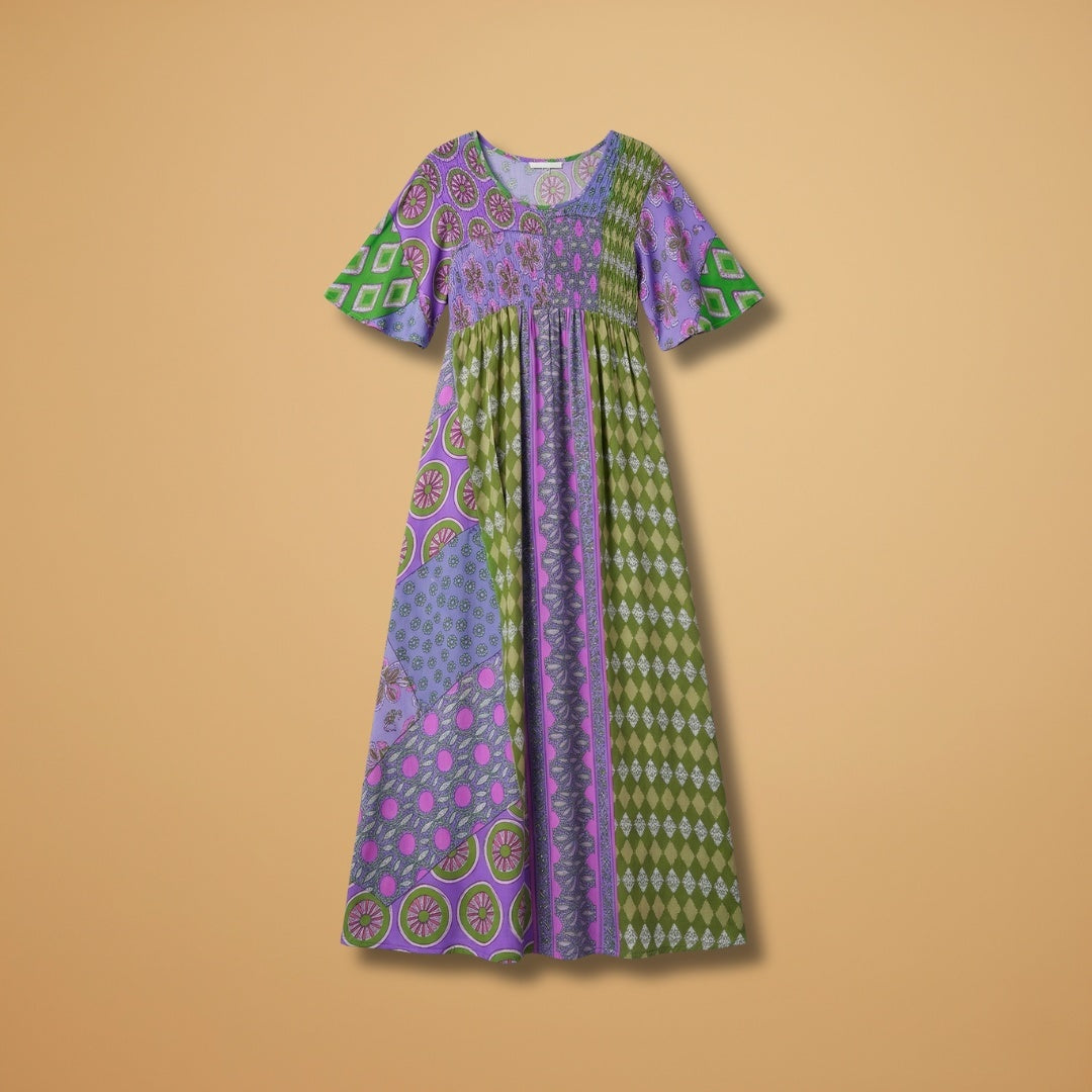 Amélia | Vestido Maxi Estampado Mulher Manga Curta