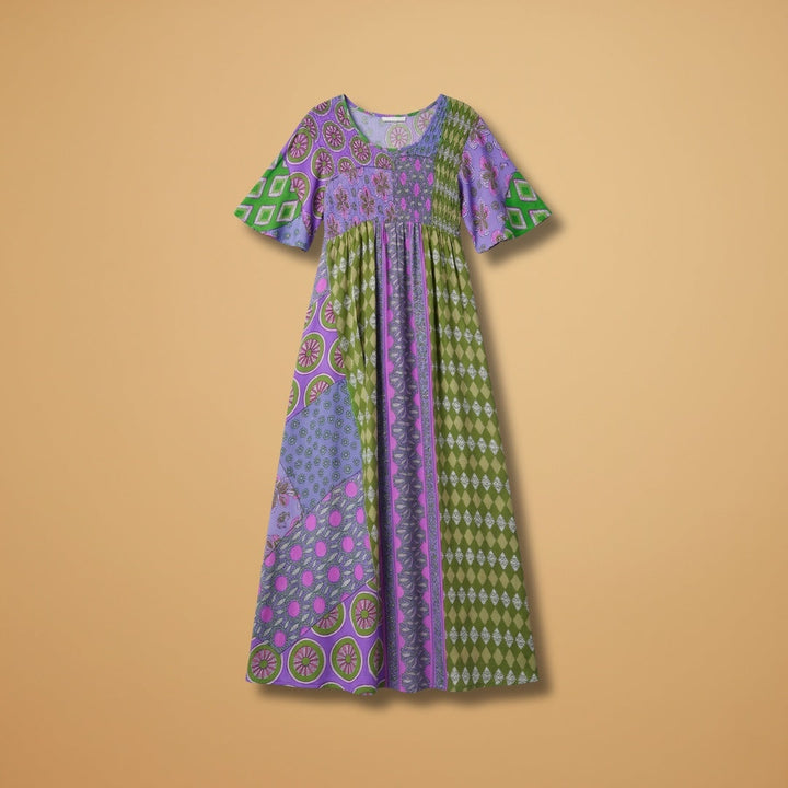 Amélia | Vestido Maxi Estampado Mulher Manga Curta