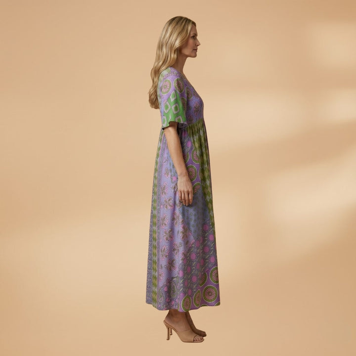 Amélia | Vestido Maxi Estampado Mulher Manga Curta