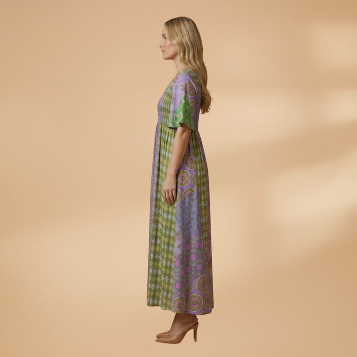Amélia | Vestido Maxi Estampado Mulher Manga Curta