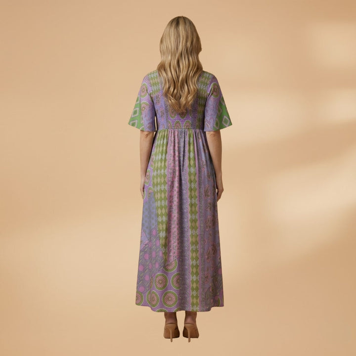 Amélia | Vestido Maxi Estampado Mulher Manga Curta