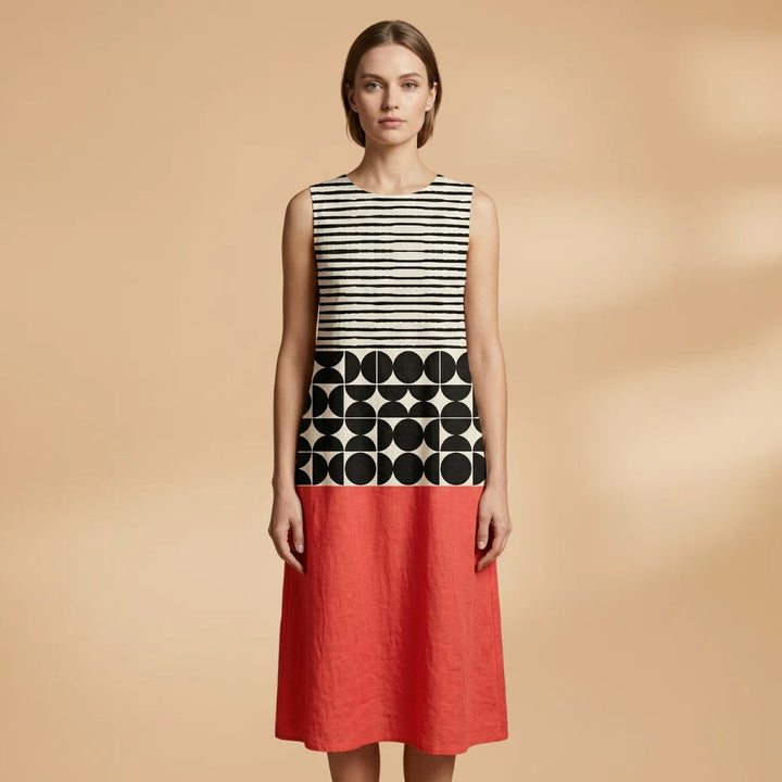 Vera | Vestido Midi Block Print Mulher Sem Mangas