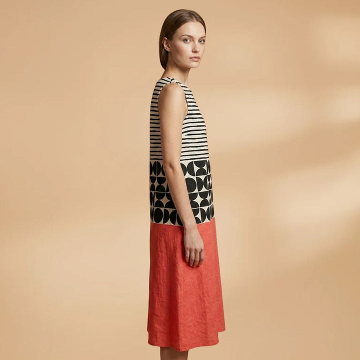 Vera | Vestido Midi Block Print Mulher Sem Mangas