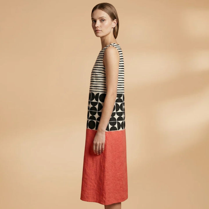 Vera | Vestido Midi Block Print Mulher Sem Mangas