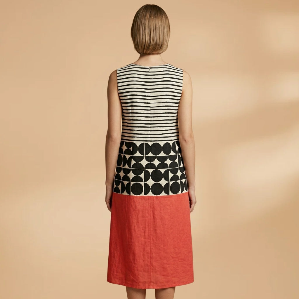 Vera | Vestido Midi Block Print Mulher Sem Mangas