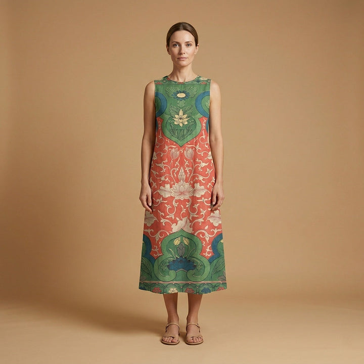 Filipa | Vestido Midi Boémio Estampado Mulher Sem Mangas