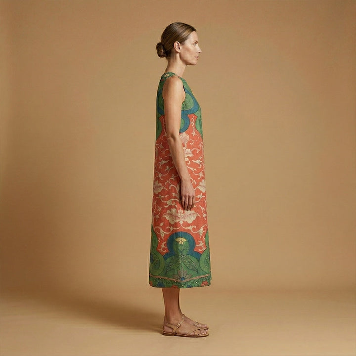 Filipa | Vestido Midi Boémio Estampado Mulher Sem Mangas