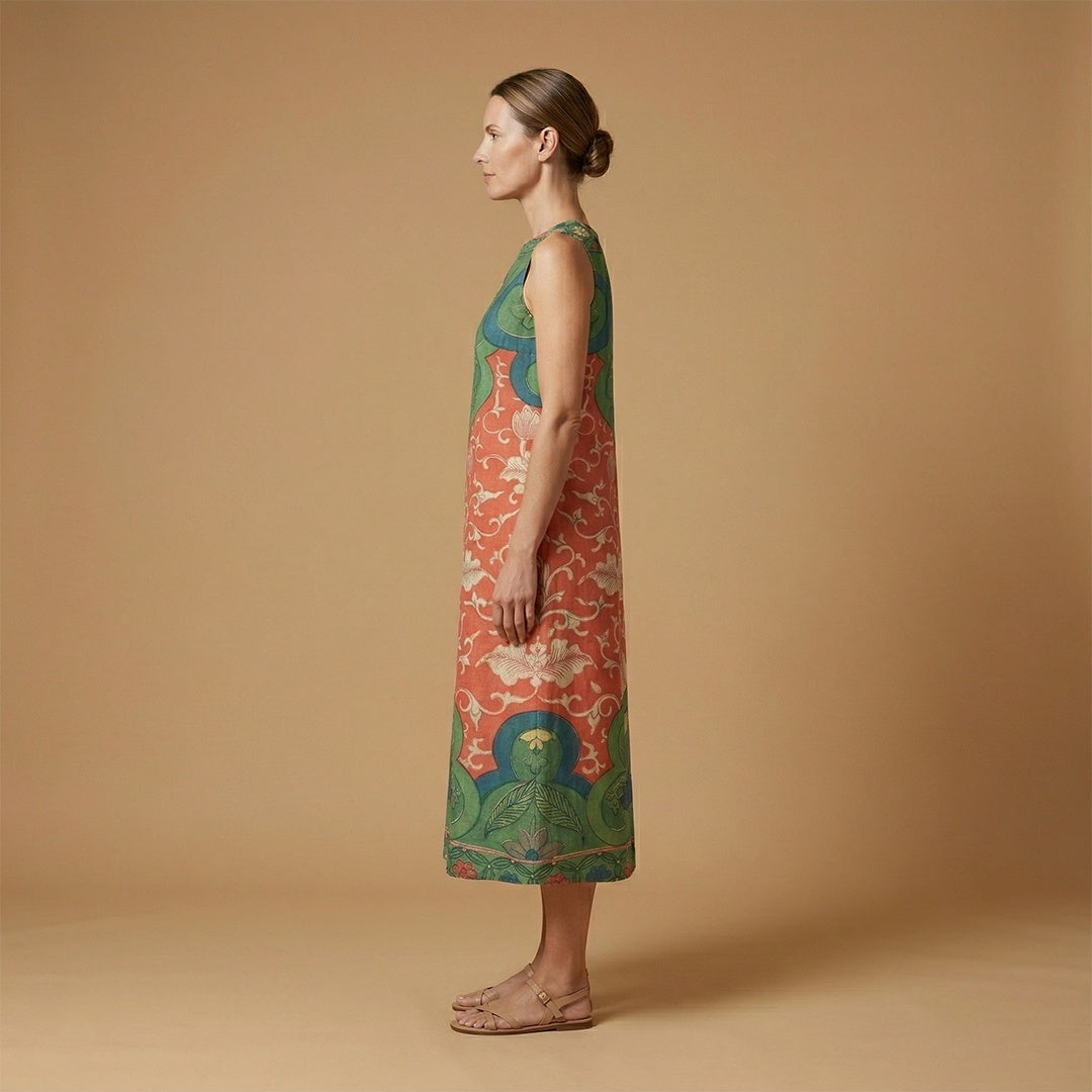 Filipa | Vestido Midi Boémio Estampado Mulher Sem Mangas