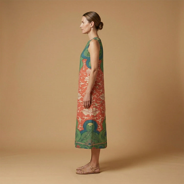 Filipa | Vestido Midi Boémio Estampado Mulher Sem Mangas
