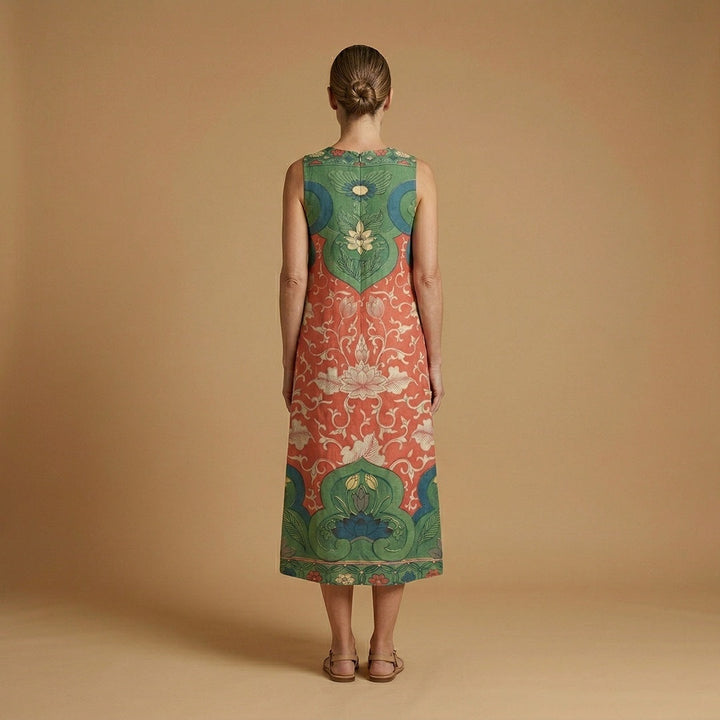 Filipa | Vestido Midi Boémio Estampado Mulher Sem Mangas