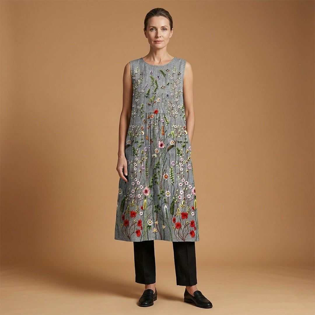 Margarida | Vestido Midi Bordado Mulher Sem Mangas