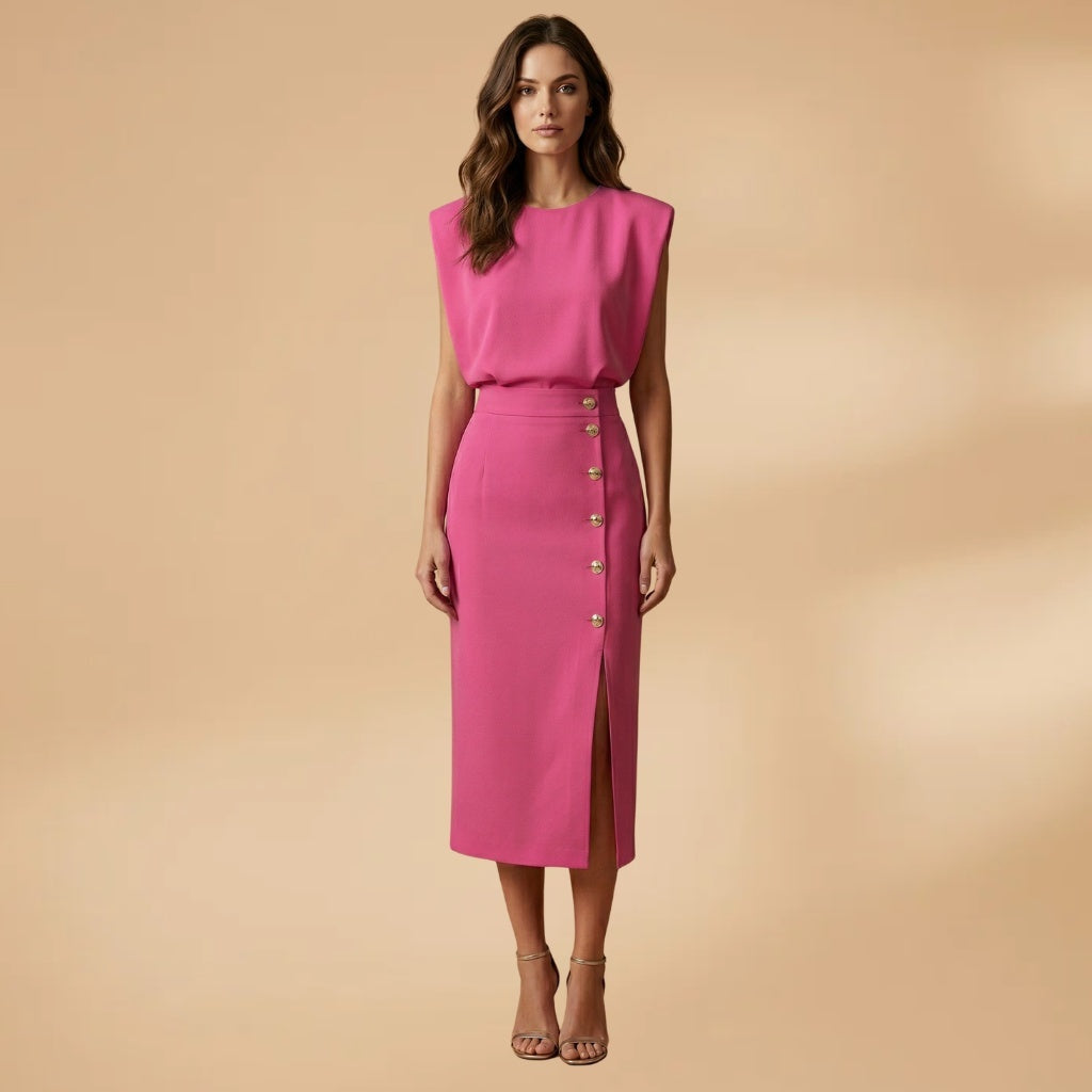 Sofia | Vestido Midi Botões Mulher Sem Mangas