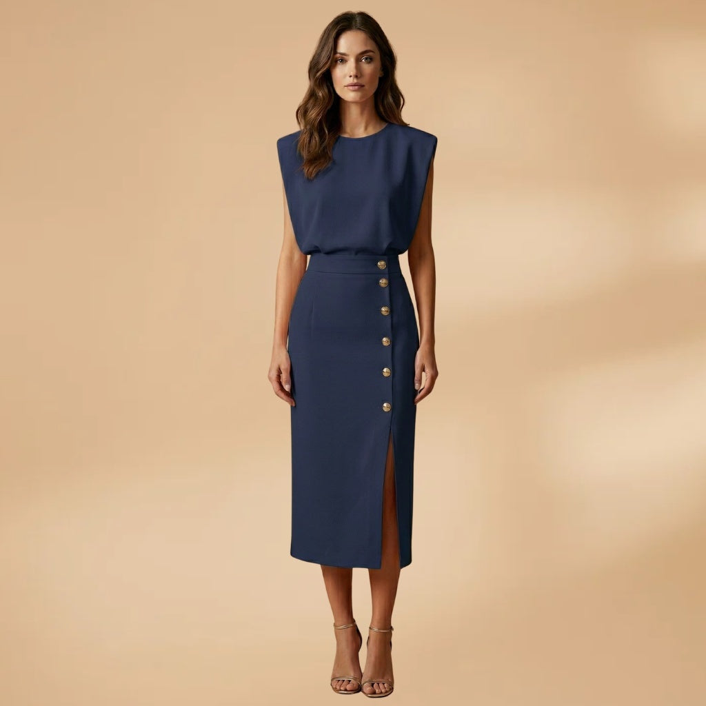 Sofia | Vestido Midi Botões Mulher Sem Mangas