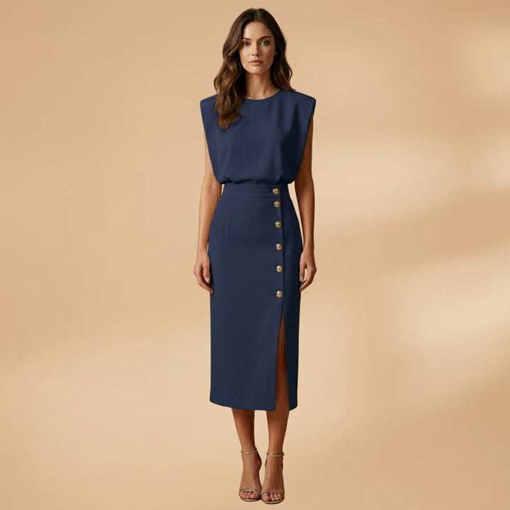 Sofia | Vestido Midi Botões Mulher Sem Mangas