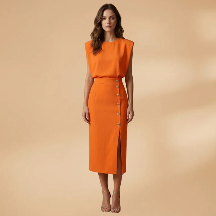 Sofia | Vestido Midi Botões Mulher Sem Mangas