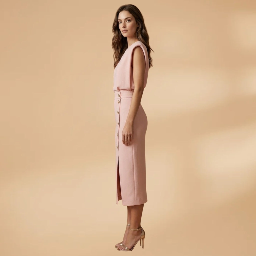 Sofia | Vestido Midi Botões Mulher Sem Mangas