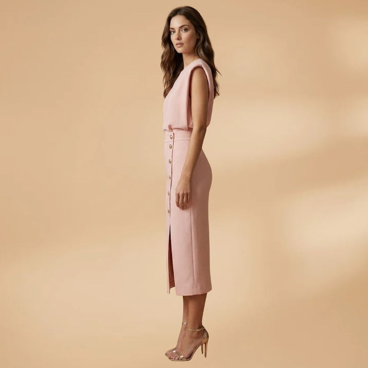 Sofia | Vestido Midi Botões Mulher Sem Mangas
