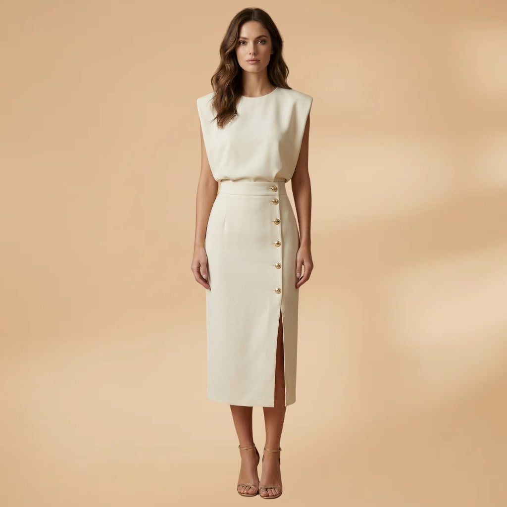 Sofia | Vestido Midi Botões Mulher Sem Mangas