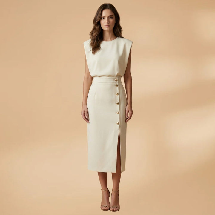 Sofia | Vestido Midi Botões Mulher Sem Mangas