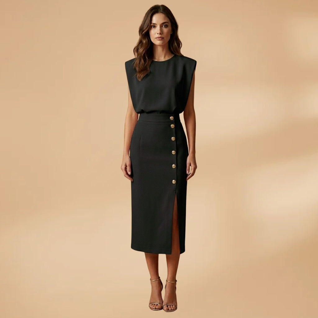 Sofia | Vestido Midi Botões Mulher Sem Mangas