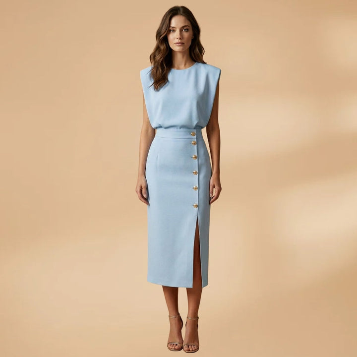 Sofia | Vestido Midi Botões Mulher Sem Mangas