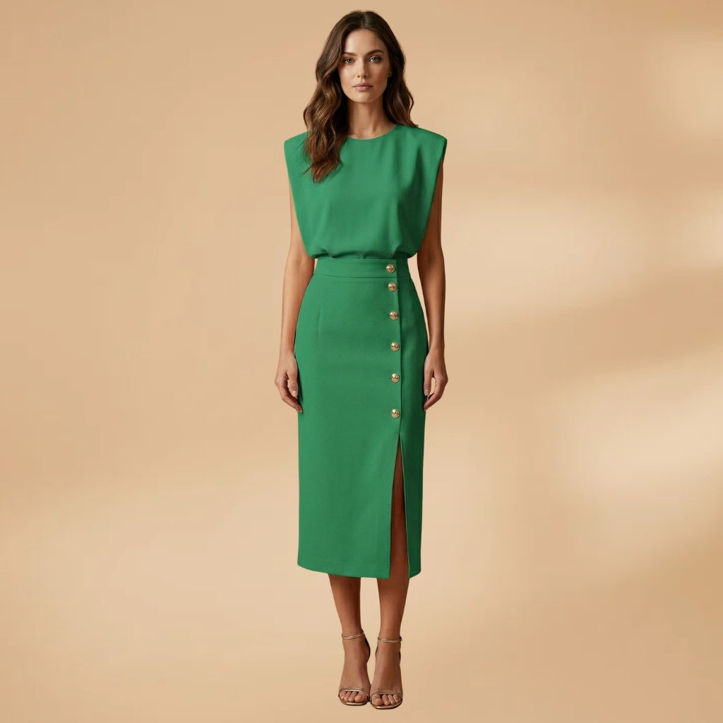 Sofia | Vestido Midi Botões Mulher Sem Mangas
