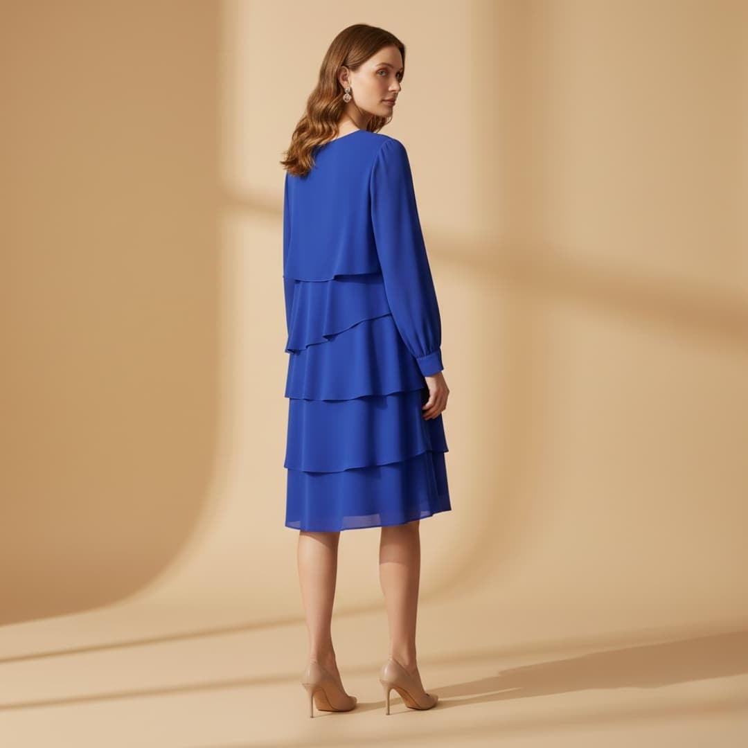 Carla | Vestido Midi Camadas Mulher Manga Comprida